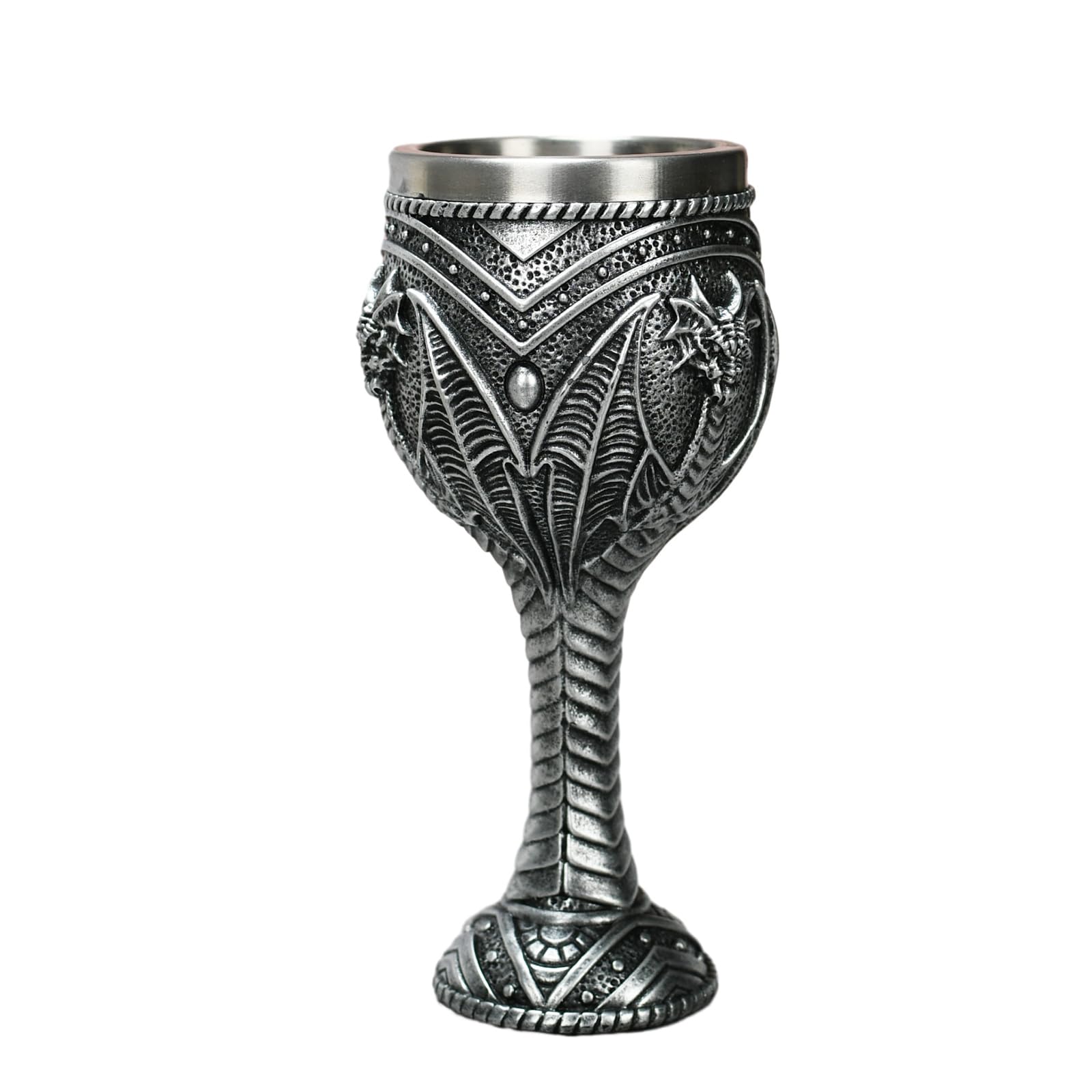 KalyZ@rts Medieval Flame Dragon Wine Goblet - Fantasy Dungeons and Dragons Wine Chalice Goblet- 7oz Stainless Steel Cup Drinking Vessel - Ideal Novelty Gothic Gift Party Idea (Grey Dragon Cup)