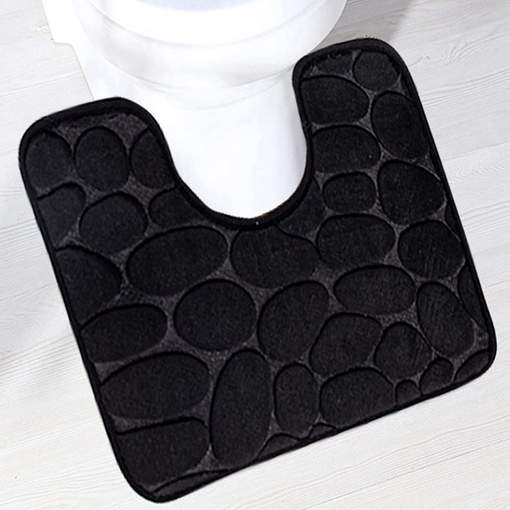 Reyox U-Shaped Bath Mat, Non Slip Soft Absorbent Bathroom Rugs, Quick Dry Bath Rugs, Polyester Contour Toilet Mat Black 20" x 24"
