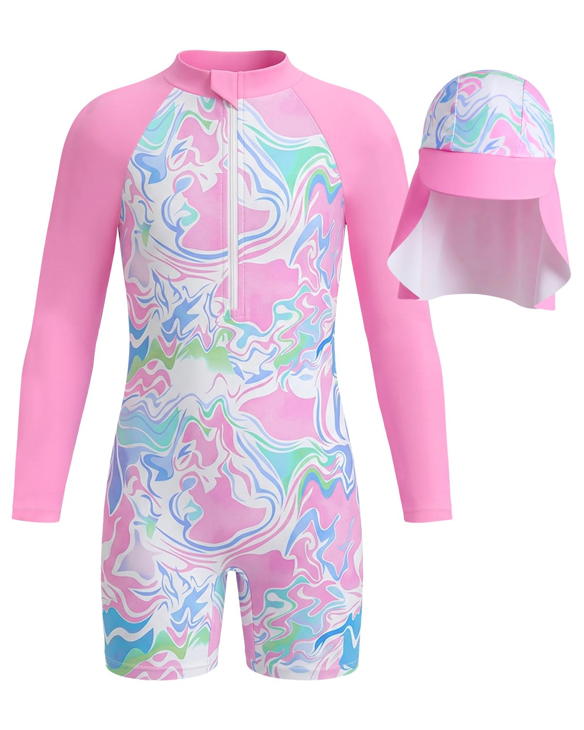JiAmy Maillot de Bain Fille, Une Pièce Maillot de Bain pour Fille Plage à Séchage Rapide Anti UV pour Enfants Maillot avec Fermeture éclair 4-9 Ans