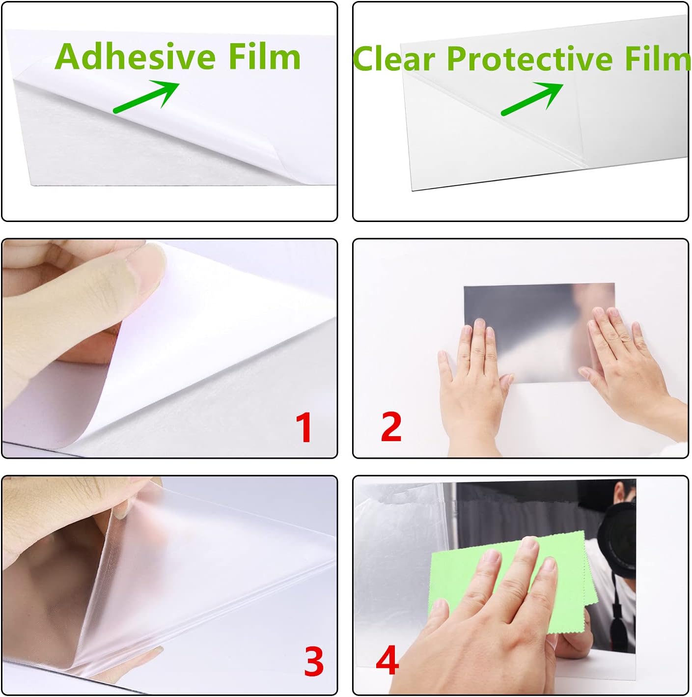4 Pieces Flexible Cut to Size Mirror Sheet 6" x 9", Self Adhesive Non Glass Mirror Stickers PETG Plastic Mirror