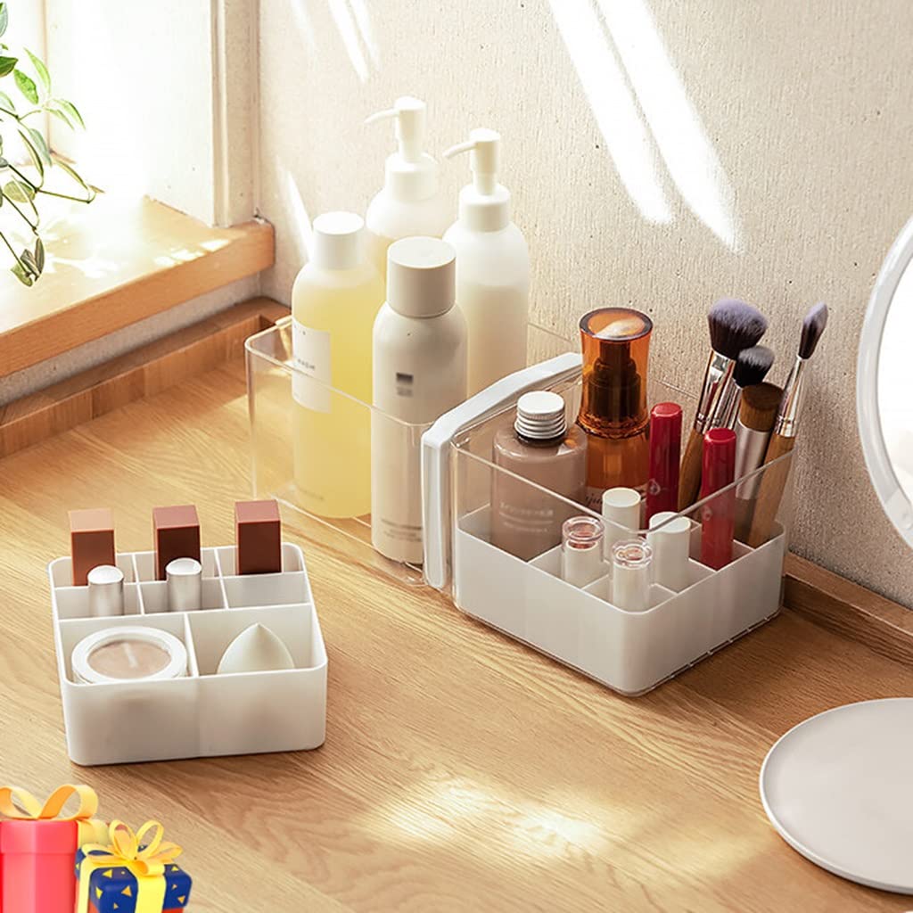 Organizer trasparente per mensole da bagno squisite, organizer per cosmetici in plastica per conservare prodotti per la cura della pelle, rossetto, cancelleria per ufficio, con manico, lavabile (Color