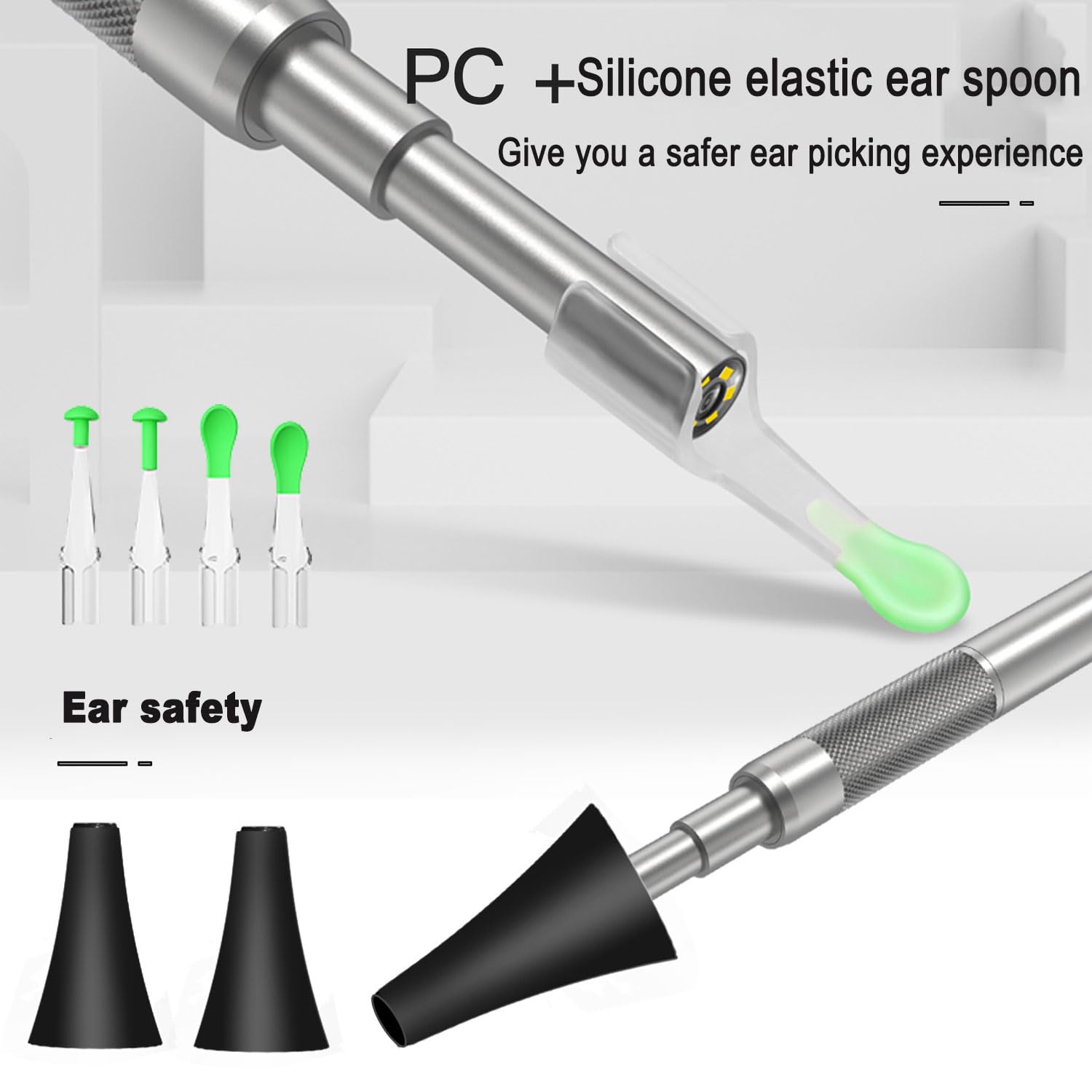 JOSBY Cámara de oído otoscopio de 5 Pulgadas, endoscopio de oído de 3,9 mm de diámetro, Herramienta de eliminación de Cera de oído con 6 Luces LED Ajustables y Kit de Limpieza de Puntas de oído