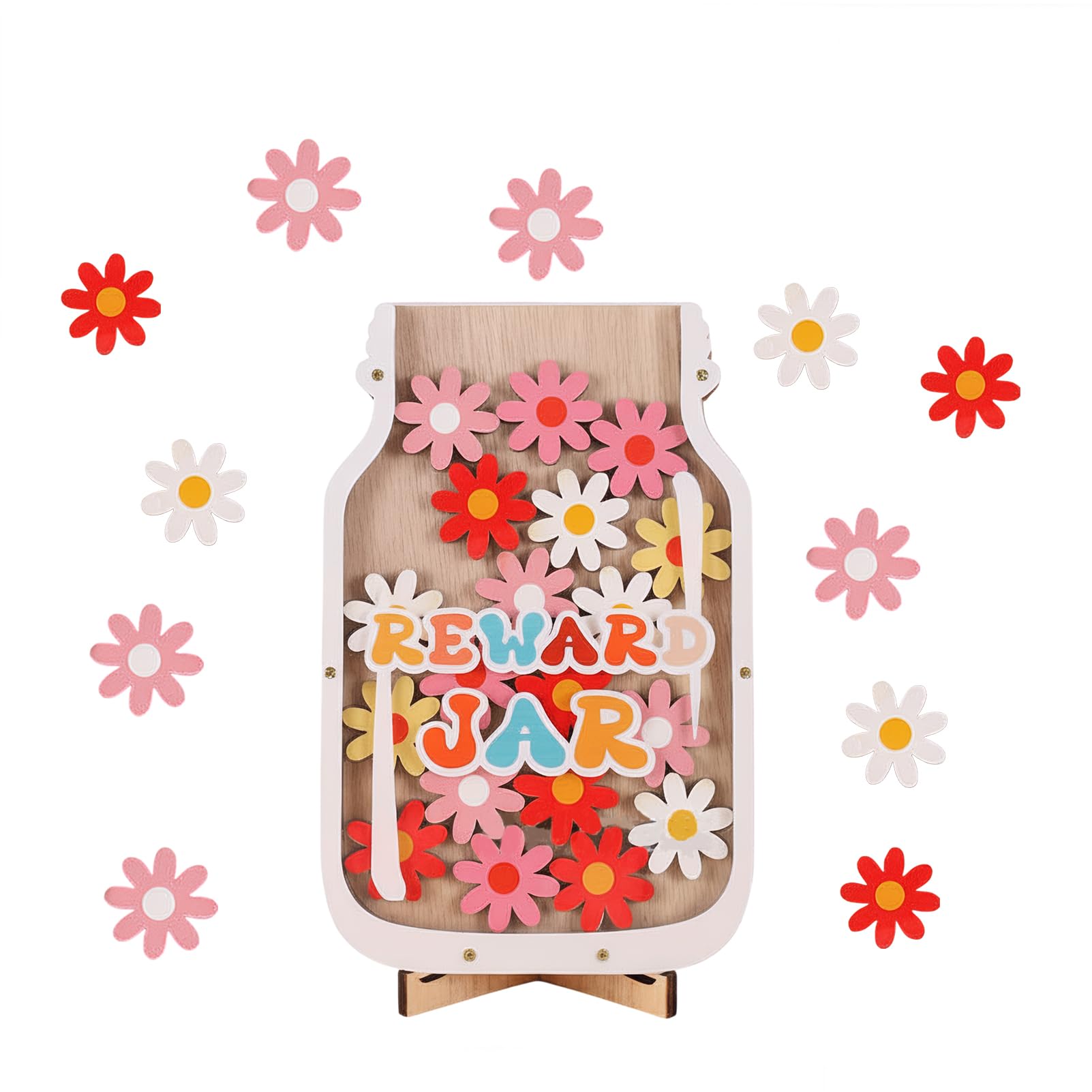 Reward Jar with 25 Colourful Flowers - Kids Behaviour Chart & Chore Tracker for Teachers and Parents