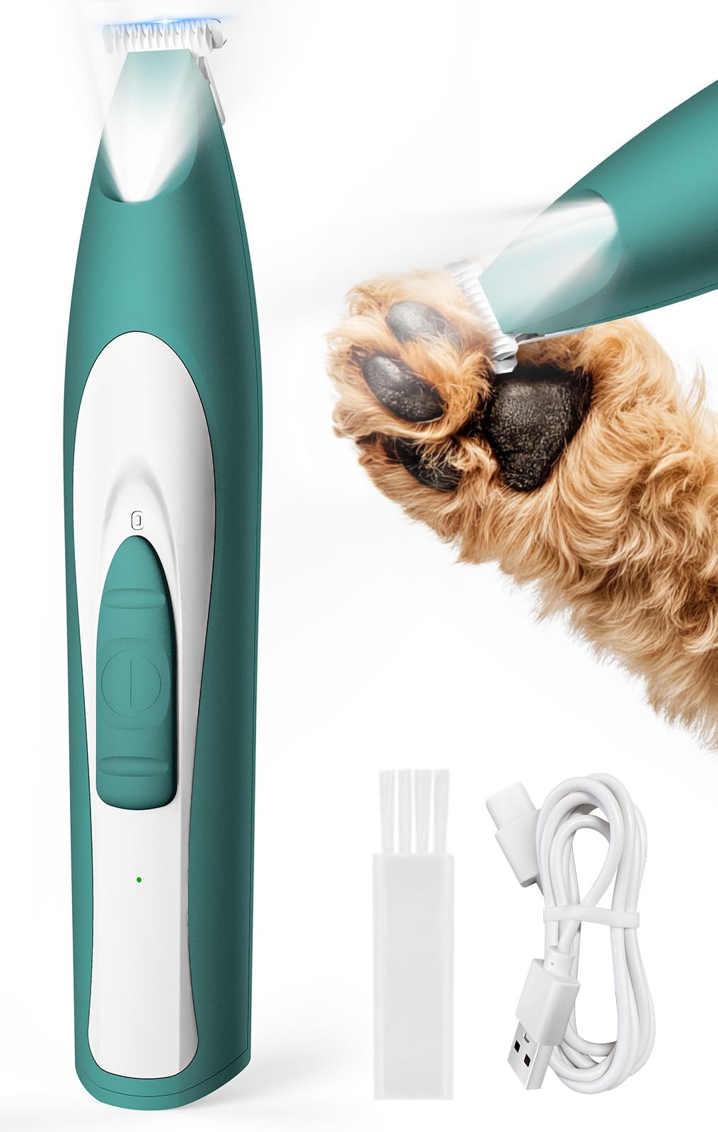 oneisall Dog Paw Trimmer with LED Light, Low Noise Dog Clippers Grooming Kit,20 mm Widen Blade