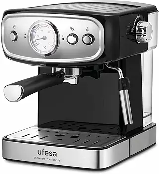 Ufesa CE7244 Brescia Cafetera Expresso y Capuccino, Vaporizador Orientable, 20 Bares, 2 Modos: Café Molido o Monodosis, Depósito 1.5L, Función Calienta Tazas, 850W