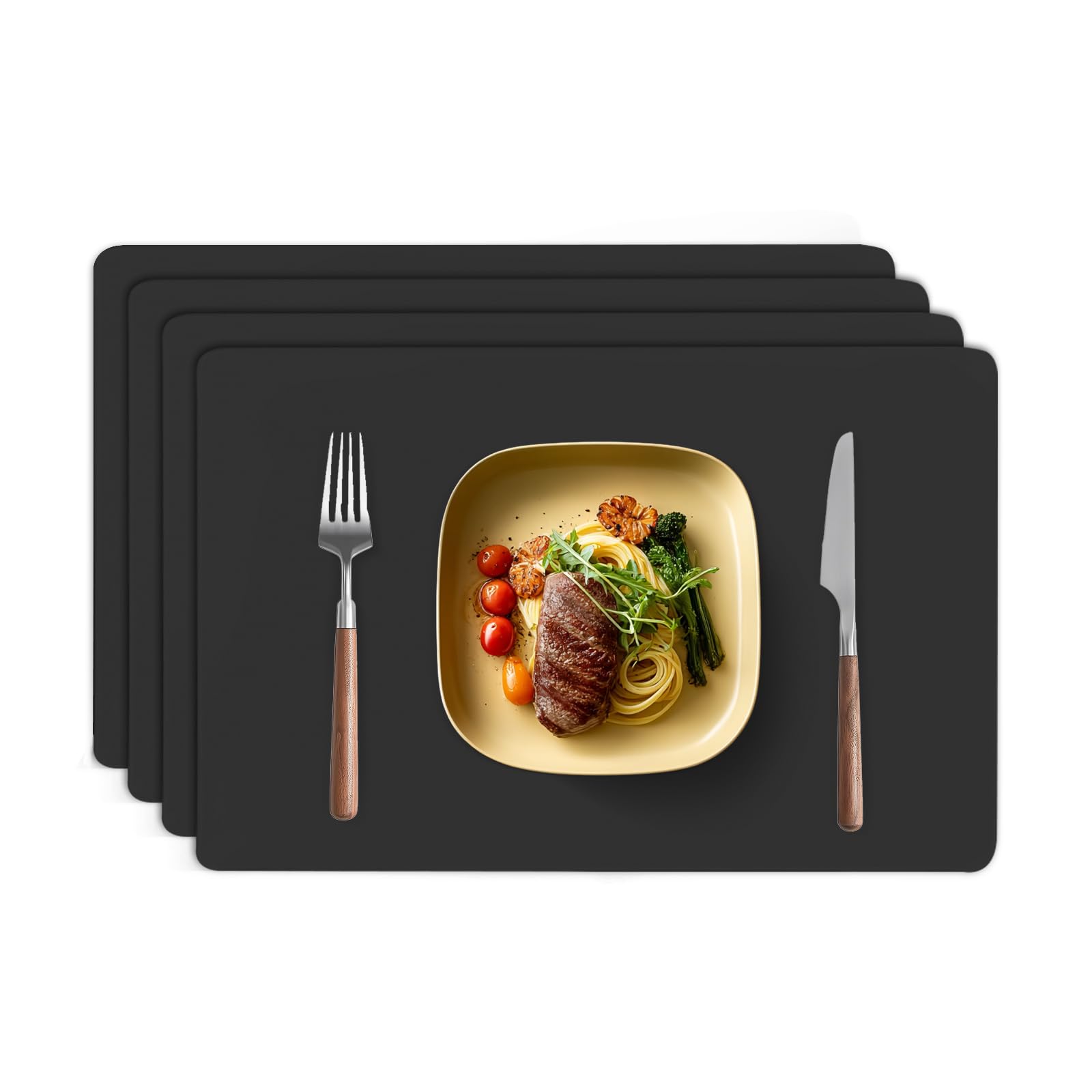 TAZAMI Silicone Placemat for Table set of 4 Reusable Washable Non-Slip Nonstick Heat Resistant Waterproof Craft Mat Placemats for Kitchen Baking Restaurant Office Desk 30X40cm(Black)