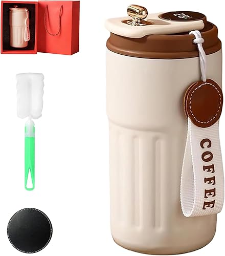 Taza de viaje con pantalla de temperatura, taza de viaje de 15.2 fl oz con pantalla de temperatura, taza aislada de acero inoxidable, para bebidas