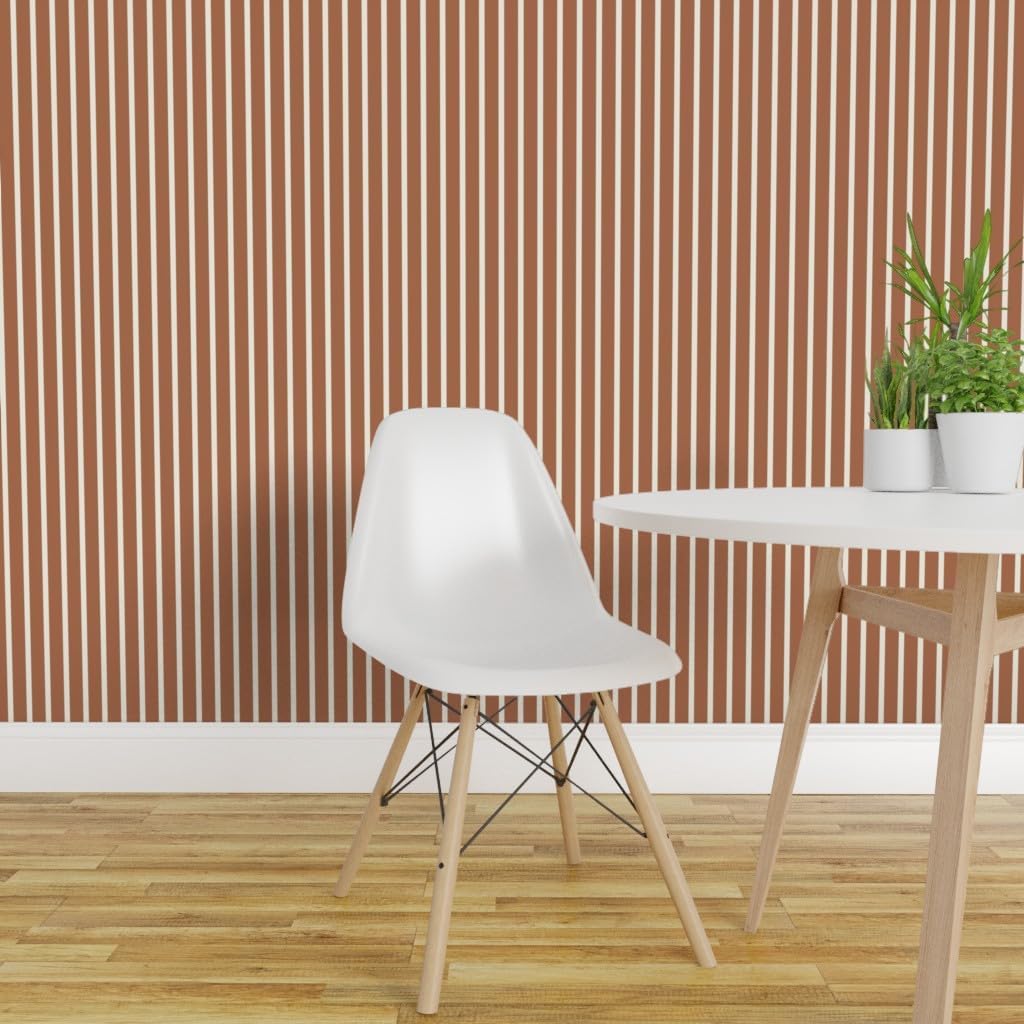 Spoonflower Removable Wallpaper 3ft x 2ft - Burnt Sienna Stripe Vertical Stripes Wide Orange Brown Cinnamon Ginger Earth Tone Custom Pre-Pasted Wallpaper