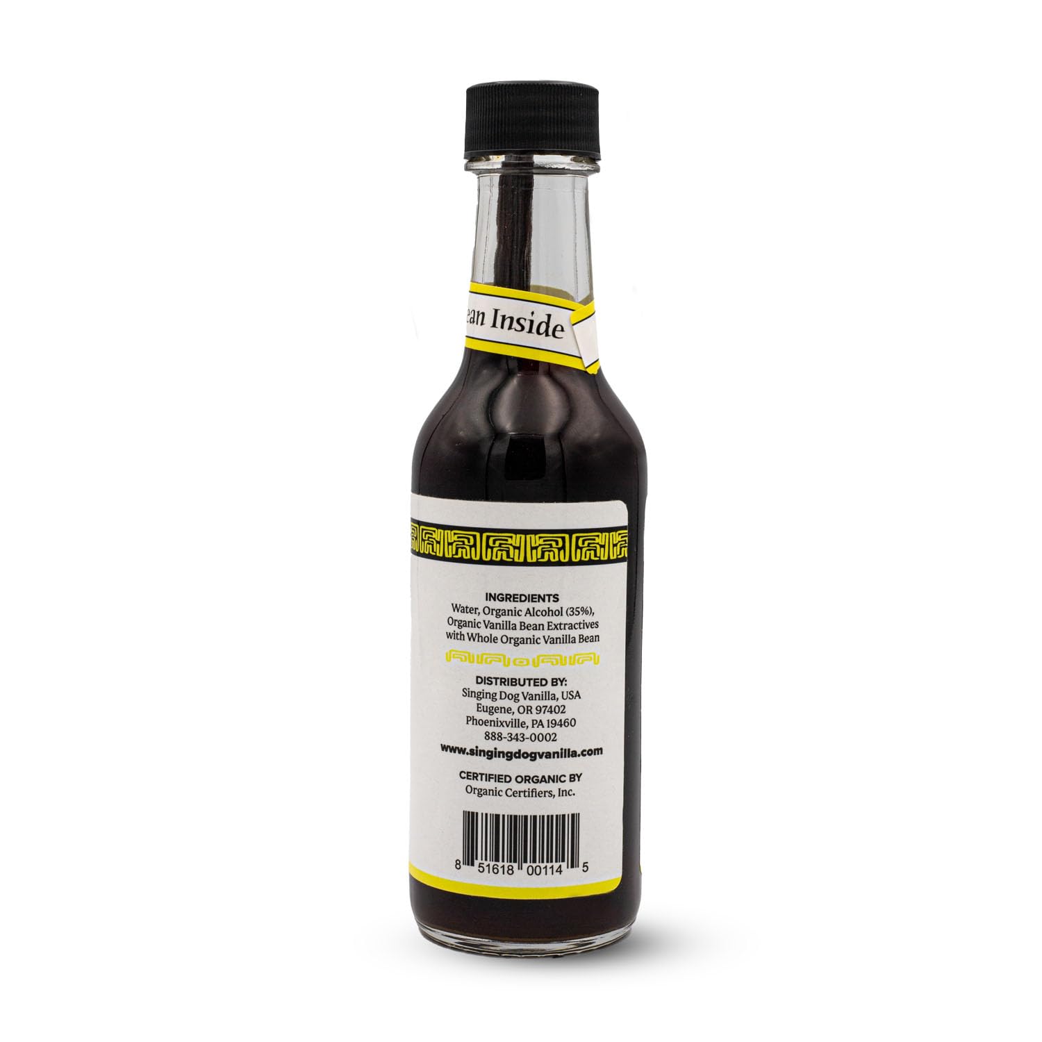 Singing Dog Vanilla, Organic Pure Vanilla Extract, 5 Fluid Ounce Bottle, Whole Vanilla Bean Inside