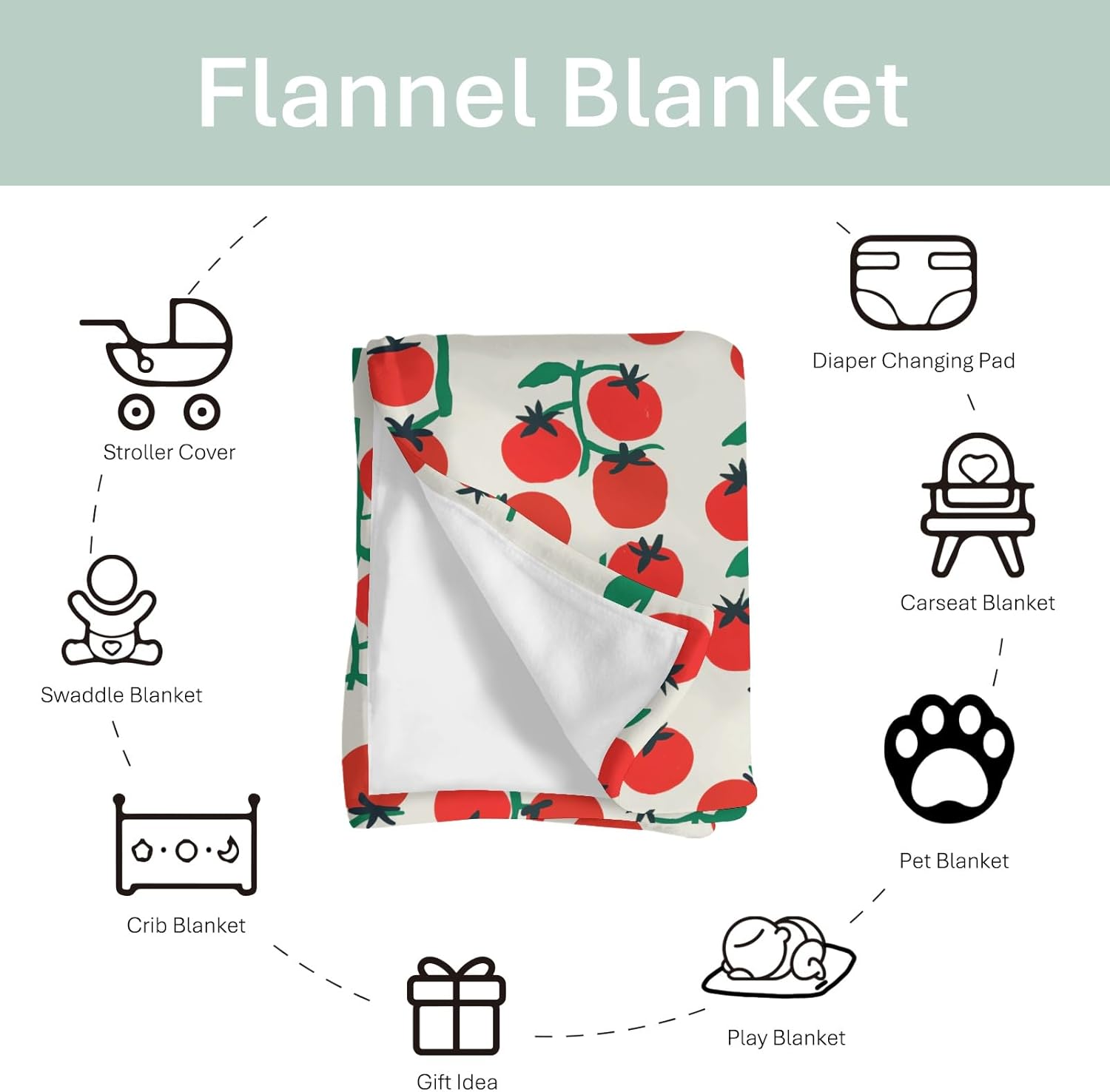 Sweet Red Tomatoes Baby Blankets for Boy Girl Cherry Tomato Soft Flannel Swaddle Receiving Blankets for Infant Toddler Crib Daycare Red Summer Tomato Fruit Nursery Bed Blanket 30x40inch - Image 7