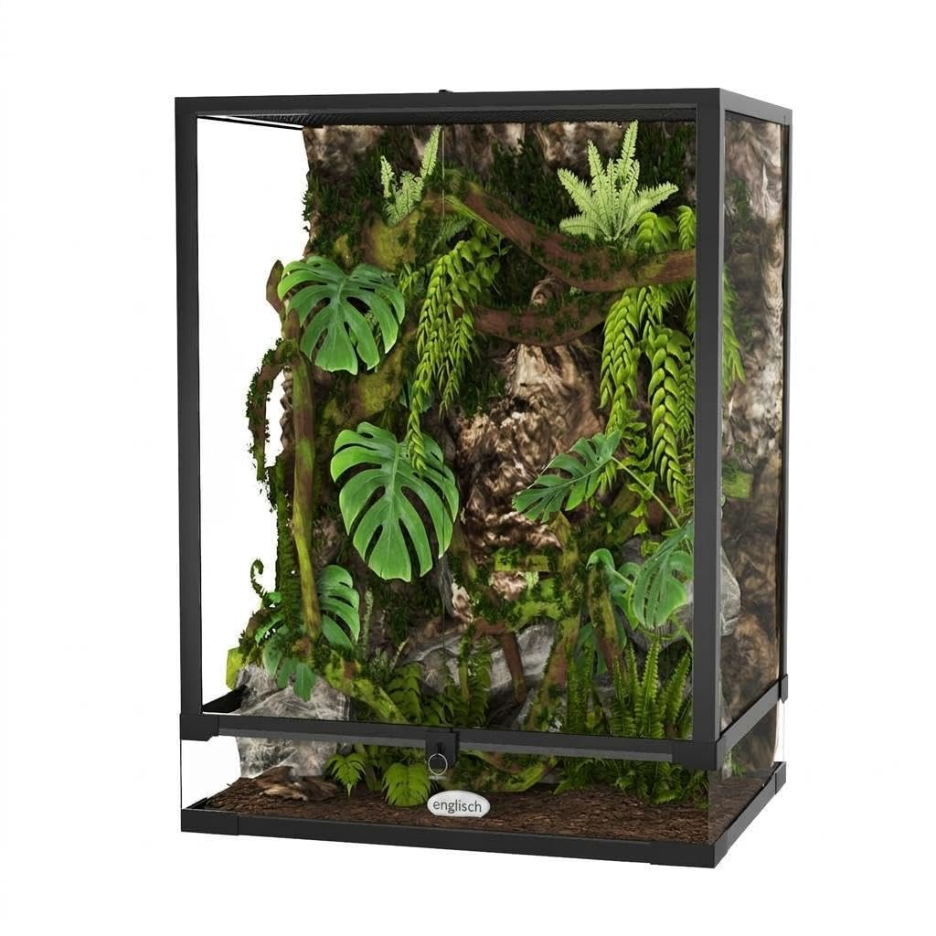 Reptilienterrarium aus Glas, Reptilien Terrarium Ausbruchsicheres Design, wasserdichte Basis, Oberlüftung, Doppel-Flügeltür, Reptilientank für Chamäleon, Bartagame, Echse, 61× 46 × 61 cm