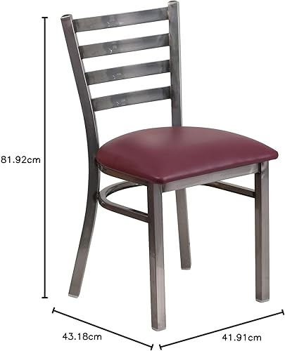 Miniatura 30 de Flash Furniture Hercules Series Silla de restaurante de metal con respaldo de escalera transparente - Asiento de vinilo negro Asiento de vinilo