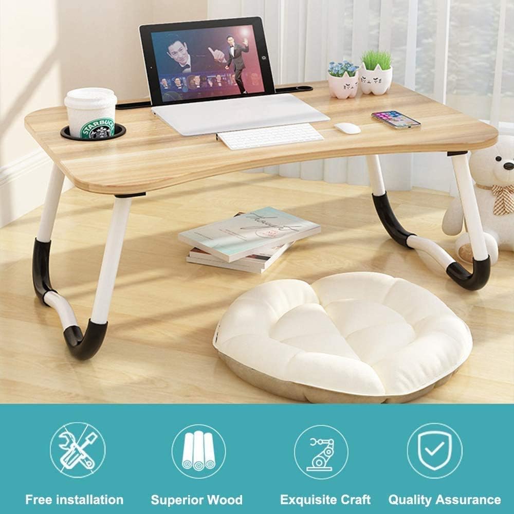 Blасk Frіdау Sаlе 2022 Laptop Desk, Astoryou Portable Laptop Bed Tray Table Notebook Stand Reading Holder with Foldable Legs & Cup Slot for Eating Breakfast, Reading Book, Watching Movie on Bed/Couch/Sofa (Golden)