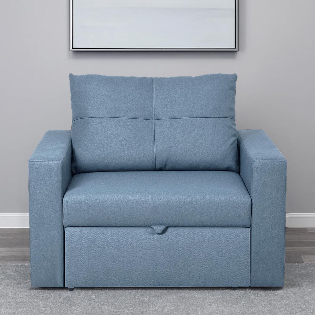 CASASTYLE Seria 1 Seater Pull-Out Premium Fabric Sofa Cum Bed Sofa Set for Living Room (Sky Blue Fabric)-image-11