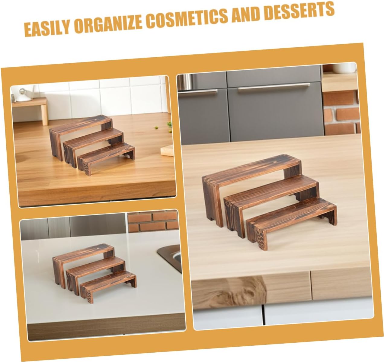 Alipis 2sets Tiered Desktop Display Stand Wood Cupcake Holder Jewelry Display Rack Multi-function Stand for Kitchen Living Party Minimalist Design