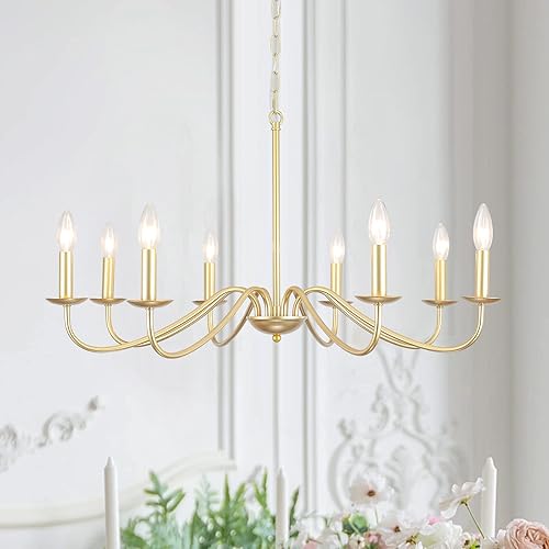 ADSENSTY Candelabro dorado de 8 luces moderna de granja para comedor, accesorios de iluminación rústica, lámpara colgante para sala de estar,