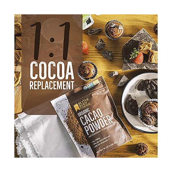 BetterBody Foods Organic Cacao Powder, Rich Chocolate Flavor, Non-GMO, Gluten-Free, Cocoa, 16 ounce, 1 lb bag
