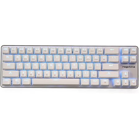 Qisan Gaming Keyboard Mechanical Wired Keyboard Cherry MX Blue Switch Ice Blue Backlight Backlight Keyboard Mini Design (60%) 68-Keys White