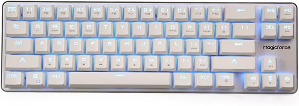 Qisan Gaming Keyboard Mechanical Wired Keyboard Cherry MX Blue Switch Ice Blue Backlight Backlight Keyboard Mini Design (60%) 68-Keys White