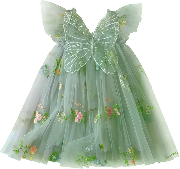 Toddler Baby Girl Tulle Dress Sleeveless Layered Tutu Dress Fluffy Flower Sundress with Back Butterfly