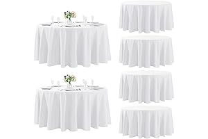6 Pack Round Tablecloth, 132 Inch, Stain Resistant and Wrinkle Polyester Table Cloth