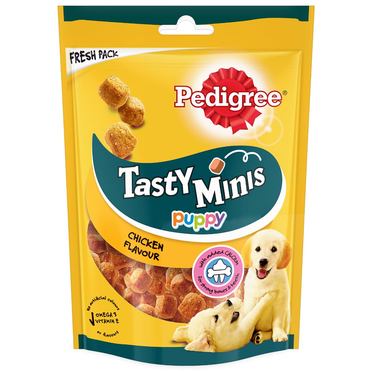 Pedigree Tasty Minis Puppy (4+ Months) Dog Treats, Chicken Flavour, 125 g, Contains Omega 3, Vitamin E & Calcium, Supports Strong Bones & Teeth