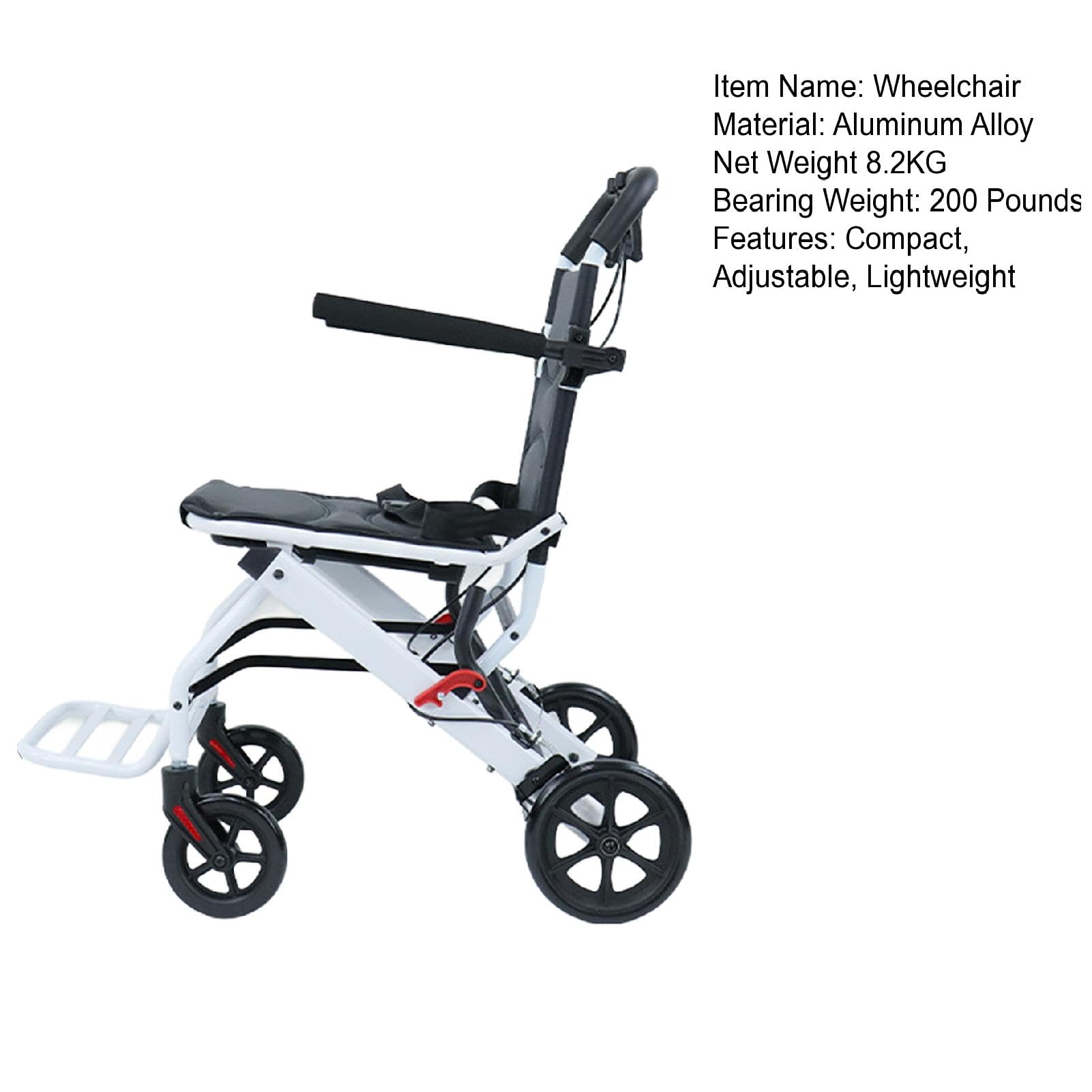 Ultraleichter faltbarer Rollstuhl mit Sicherheitsgurt und Handbremsen(nur 8,2kg), Rollstuhl mit 360° drehbarem Lenker, kompakt für Reisen, ideal für ältere und behinderte Rollstühle (weiß)