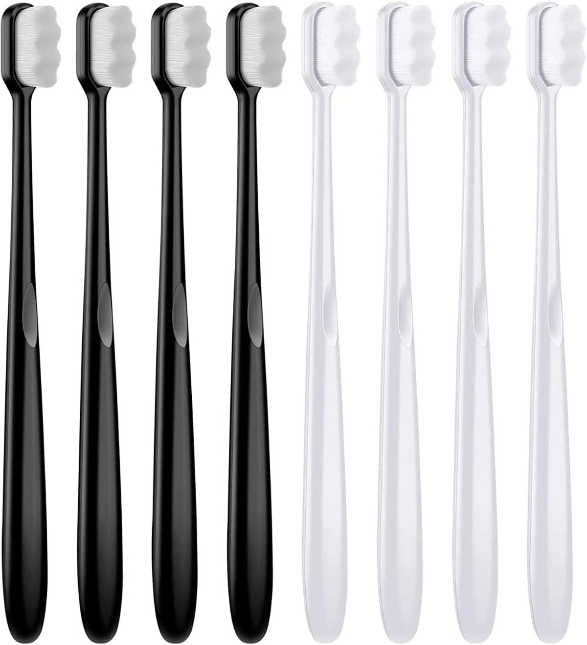 Soft Toothbrush, Manual Soft Toothbrush, Micro-nano Super Soft Toothbrush, with 20,000 Super Soft Floss Brushes, Suitable for Sensitive Gums of Adults and Children (8 Pieces, Black and White)