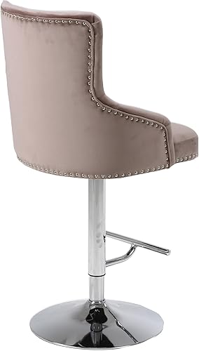 Miniatura 4 de Meridian Furniture Colección Claude Modern  Barra ajustable tapizada de terciopelo contemporáneo  Taburete de mostrador con base de metal cromado