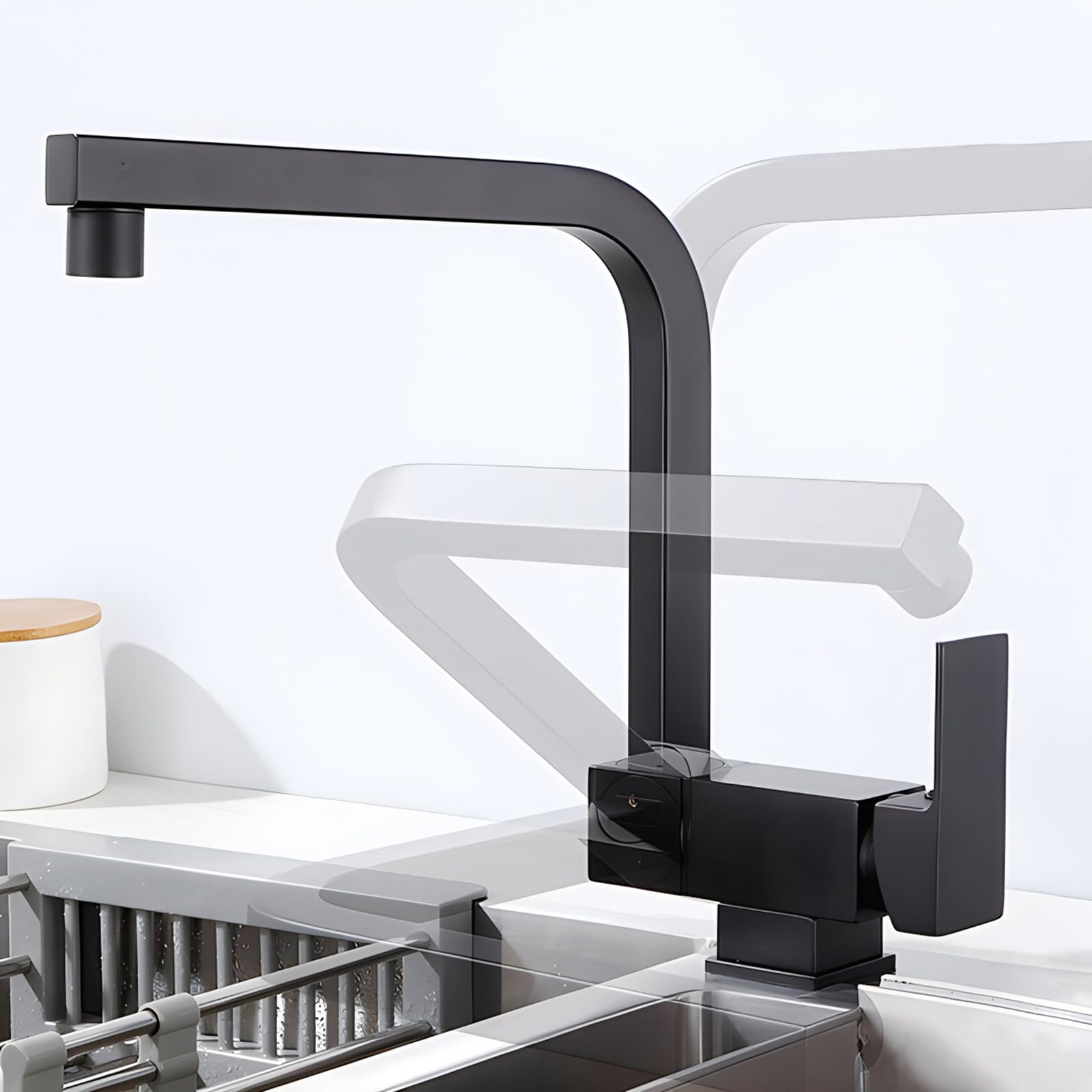 ZYCHSJXA Kitchen Sink Mixer Tap Black Folding Single Lever Faucet with Rotation Spout