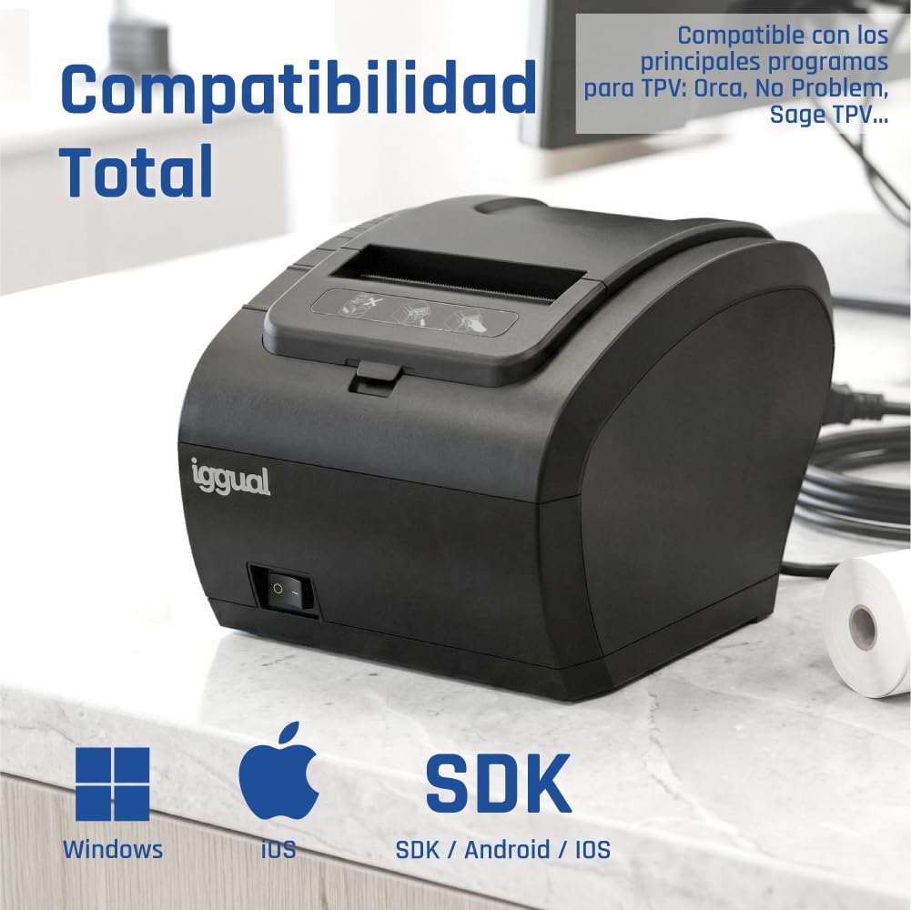 iggual Impresora Térmica de Tickets y Recibos TP8002 para TPV Y POS -Impresión 260mm/s. - Conexiones USB+RS-232+RJ45+RJ11.- Compatible :Windows, Android e iOS.- Emulación ESC/POS.- Rollos 57-80mm.