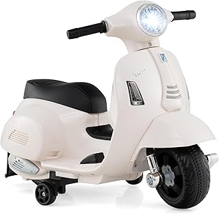 OLAKIDS Licensed Vespa Scooter Kids Motorcycle, 6V Ride on Electric Motorcycle with Training Wheels, Headlight, Battery Po...