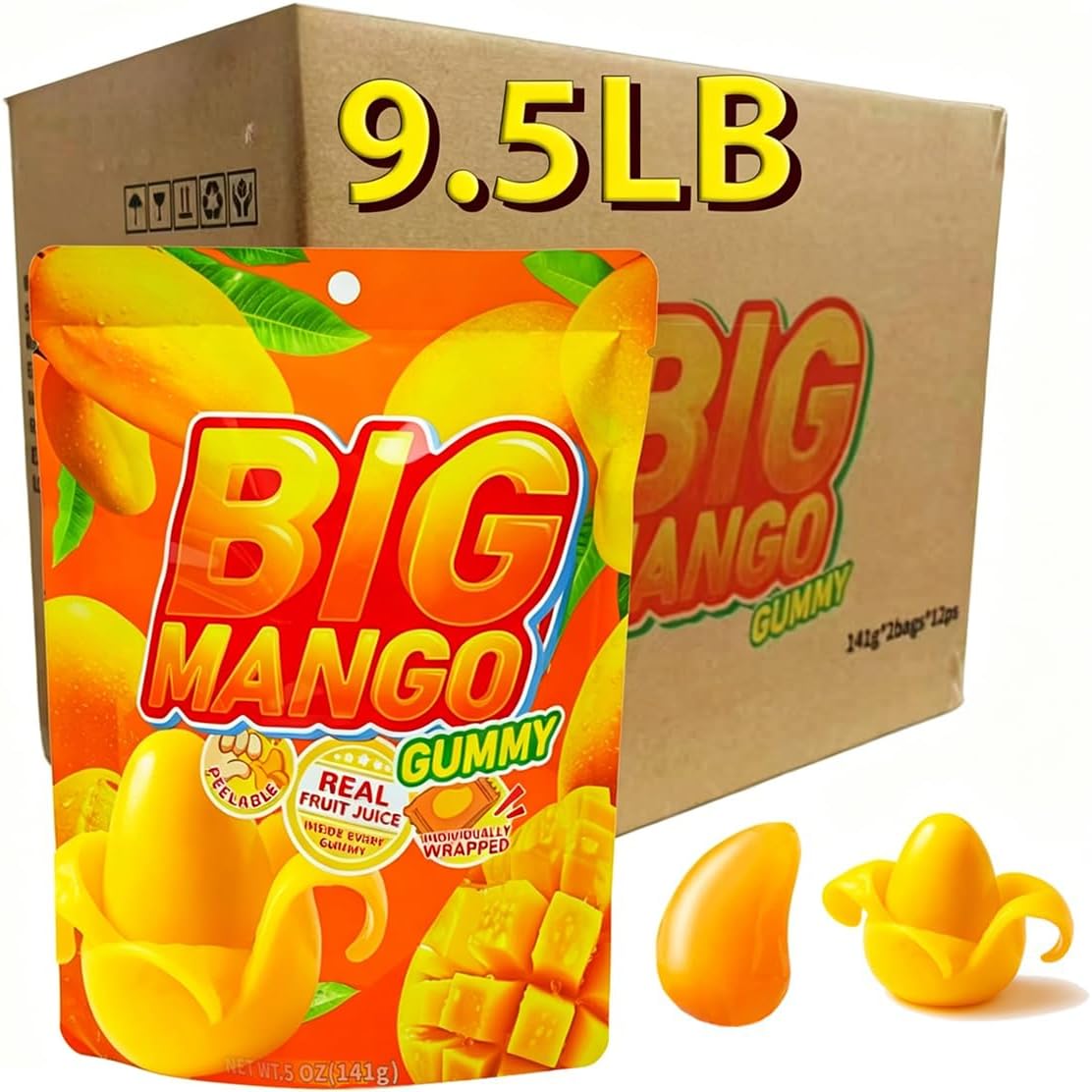 Luckycare Peelable Mango Gummy Candy, Bulk 24 Pack 9.5LB