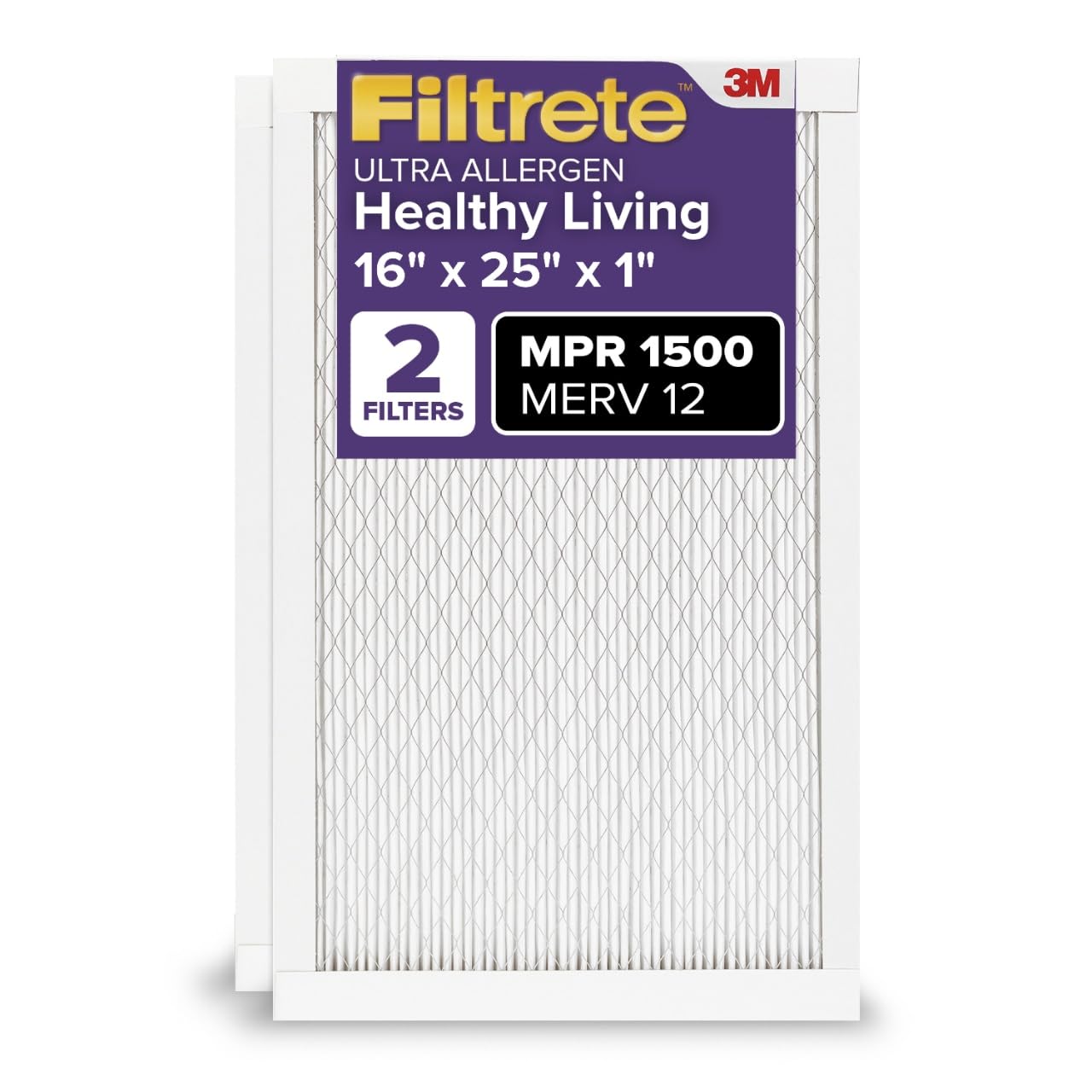 Filtrete Healthy Living Ultra Allergen Reduction AC Furnace Air Filter, MPR 1500, 16 x 25 x 1-Inches, 2-Pack