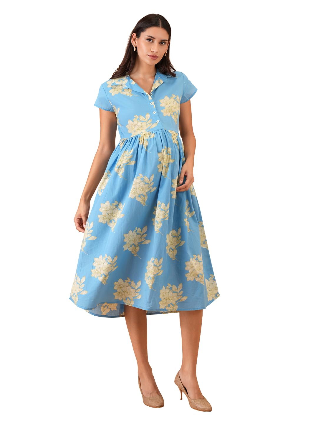 Printed Maternity & Nursing Dress for Women | Cotton | Feeding Dress | A-Line Flared Midi Dress | Pregnancy & Postpartum Wear | Stylish Causal Wear Dress for New Mom-image-42