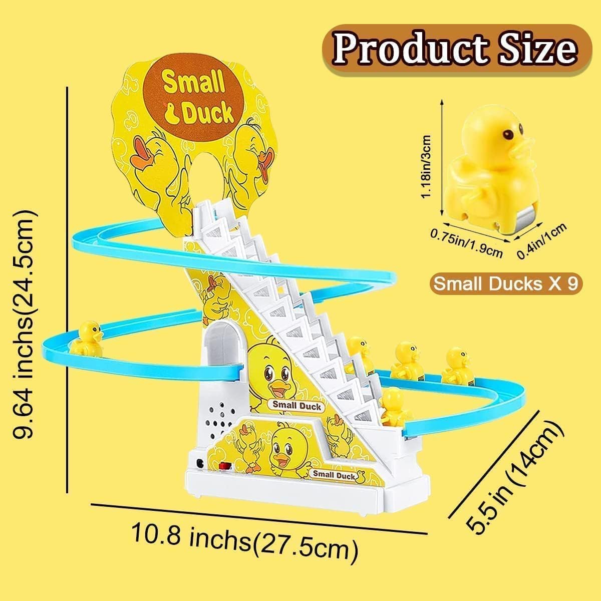 Small Ducks Climbing Toys,Electric Duck Climbing Stairs Tracks Slide Toy Set,Duck Roller Coaster Toy with Flashing Lights & Music On/Off Button