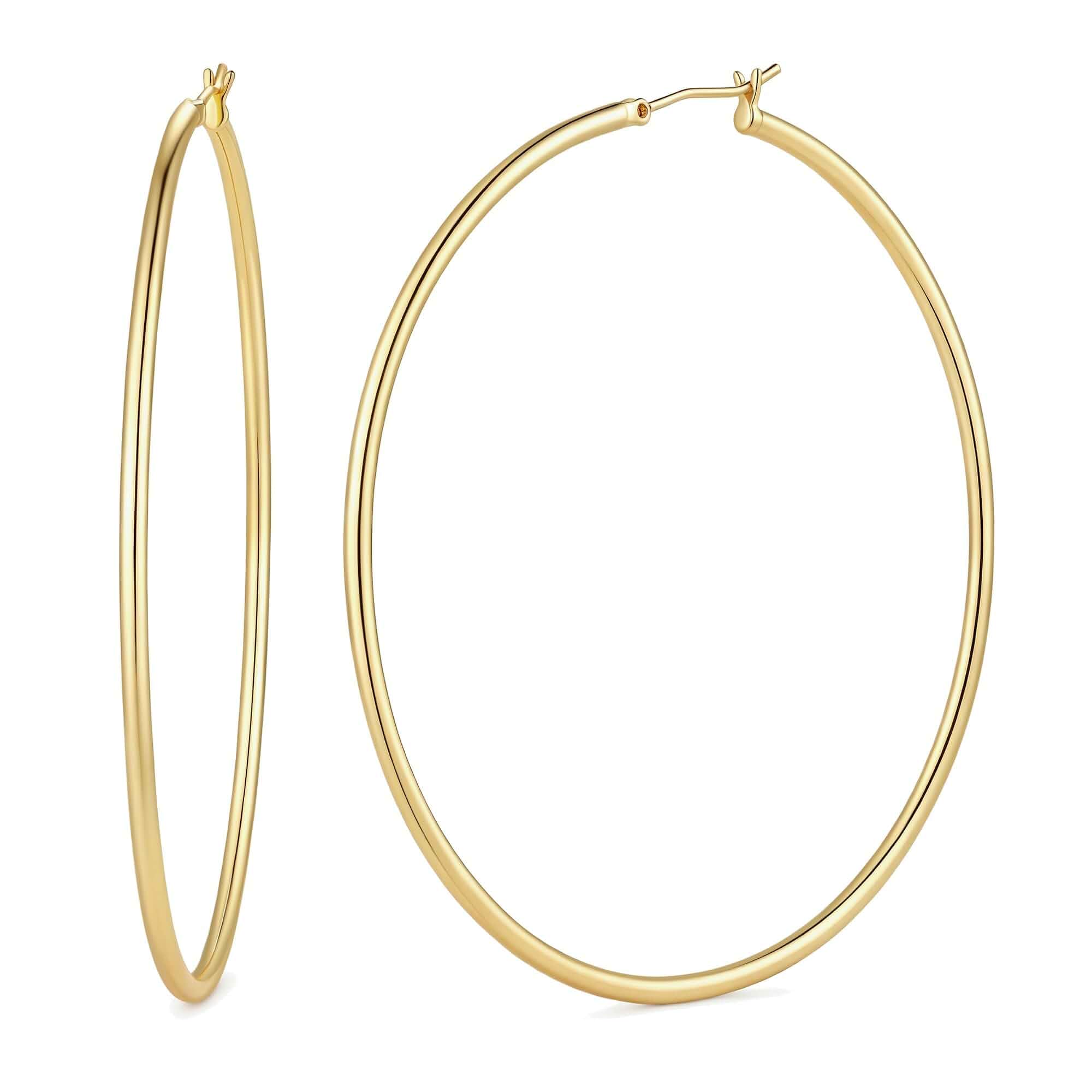 14K Gold Hoop Earrings for Women, Thin Hoops Sizes 20/30/40/50/60/70mm, Classic Lightweight Huggie Hoop Earrings Hypoallergenic Jewelry Gift