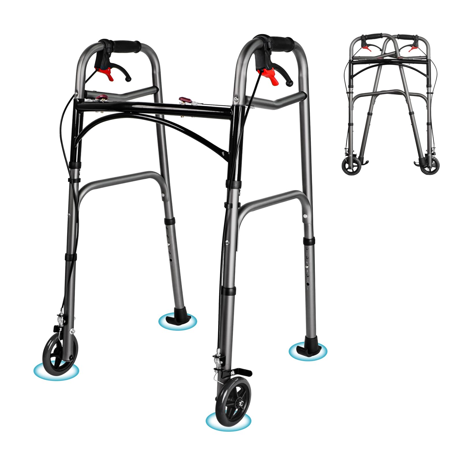 Eosprim Andador Con Freno Para Plegable Ancianos 2 Ruedas，Carro Plegable Con Ruedas，Andadores Interior Adultos，Caminadores Para Mayores，Andarilho Para Idosos，Andadores Para Personas Mayores，Muletas