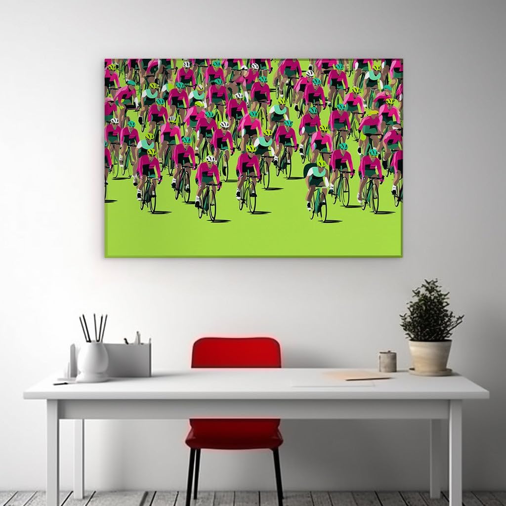 Canvas for Living room. Unified Pedal Power: A Vivid Display of Cyclists in Motion, 27 x 18 inch Canvas Wall Art - Abstract By Atmosphere - Modern Home Decor