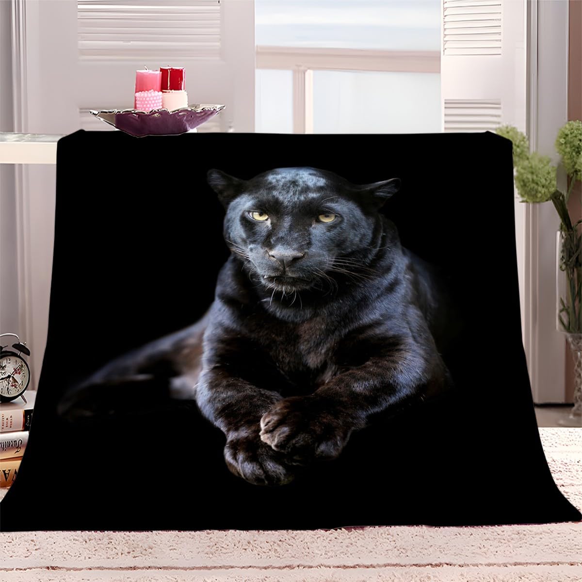 Couverture polaire douce et chaude imprimé léopard noir 150x200cm
