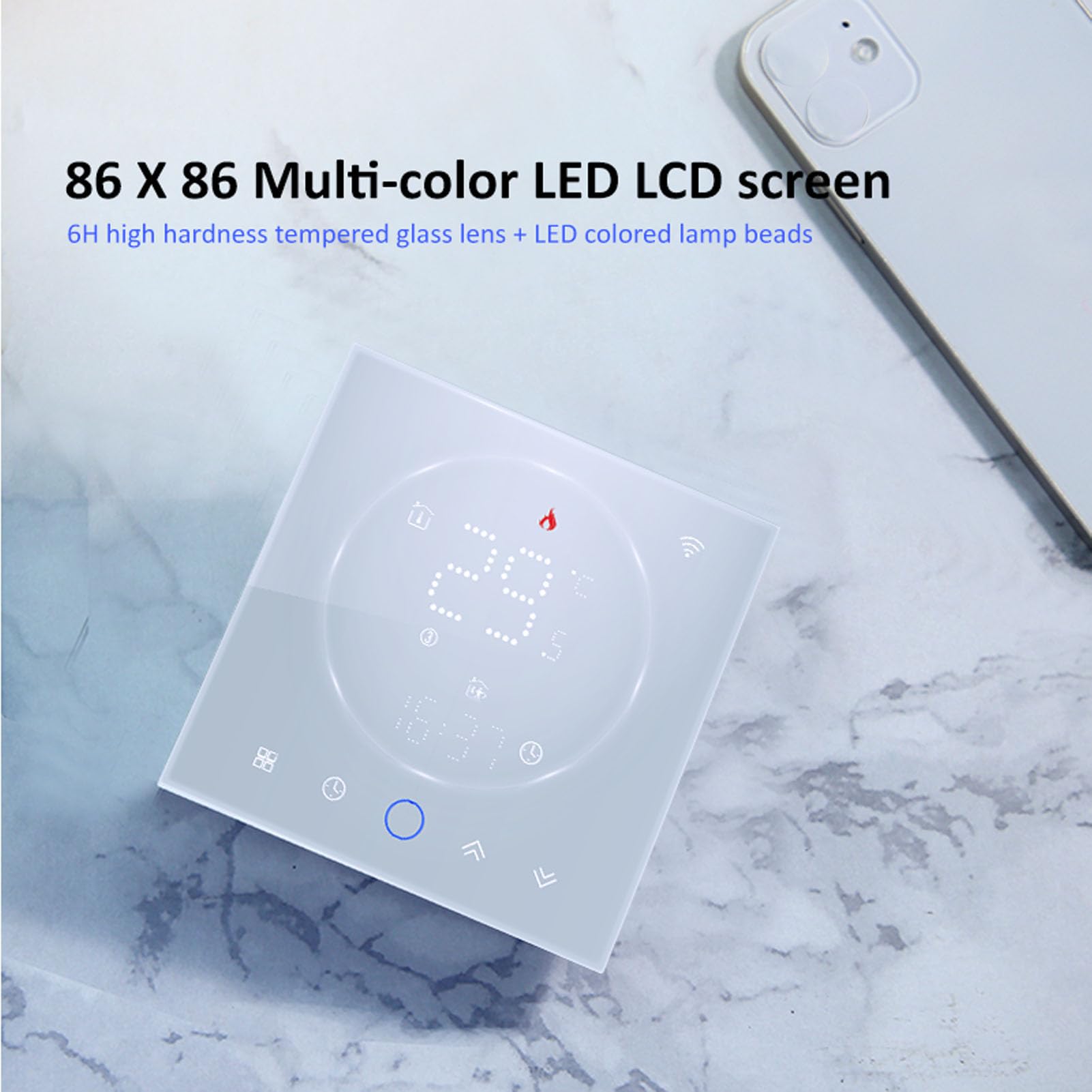 Ejoyous Programowalny Inteligentny Termostat Domowy WiFi Termostat z Ekranem Dotykowym AC95 do 240V 41 do 95F 16A Sterowanie Głosowe LED Ogrzewania Elektrycznego Mieszkanie Biurowe w Domu (WHITE)