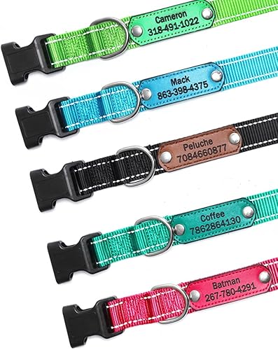 Miniatura 5 de Collares reflectantes grabados para perros, collar de perro de nailon personalizado, 5 colores, ajustable para cachorros pequeños, medianos y