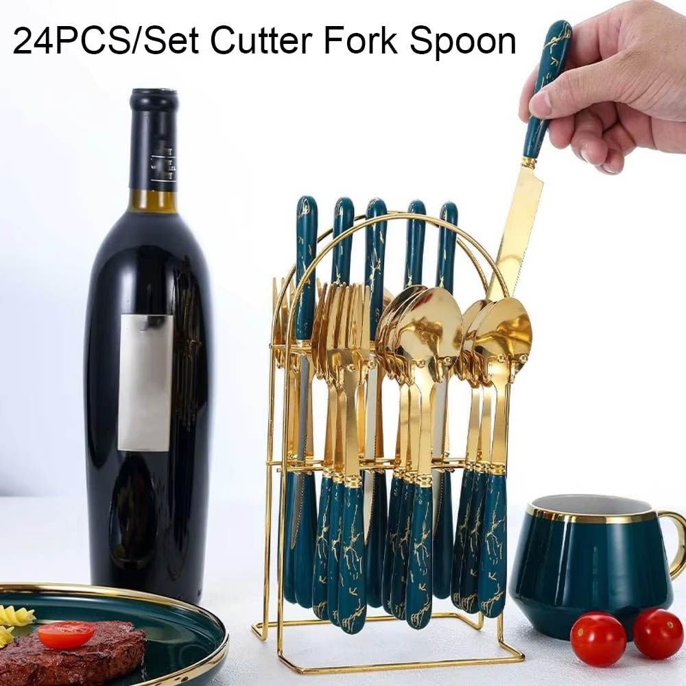 Set Di Posate In Acciaio Inossidabile Da 24 Pezzi, Set Di Utensili Da Tavola Lucidati A Specchio, Coltello con Manico In Ceramica, Forchetta E Cucchiaio, per Ristorante Domestico Black