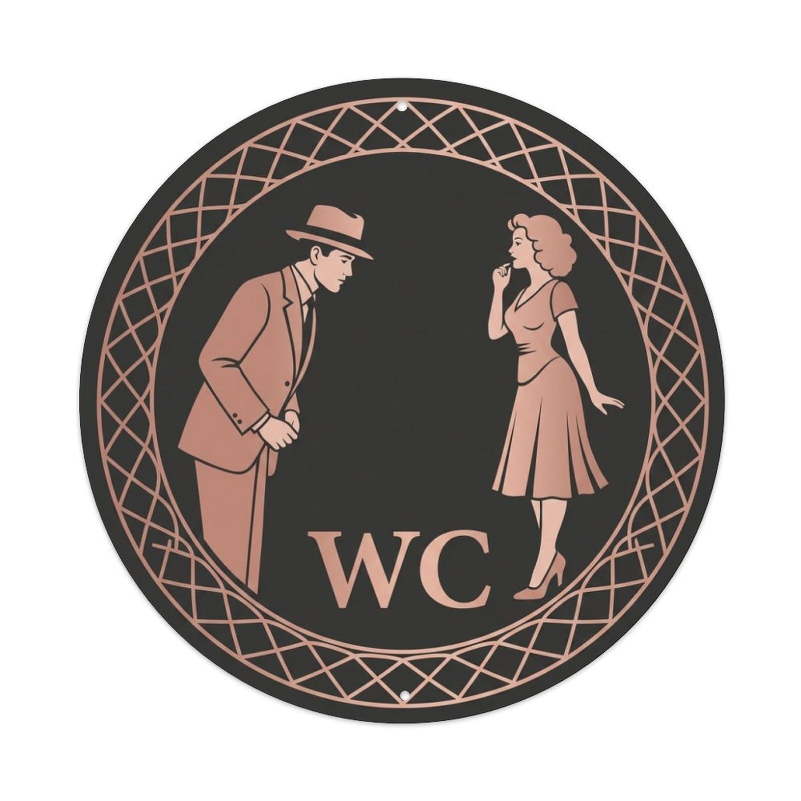 WC Restroom Notice Charcoal Rose Diamond Metal Tin Sign