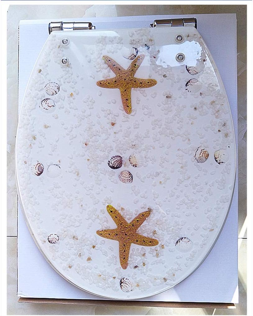 HBJWOV Toilet Cover for Household General Toilet Plate Thick Resin Transparent Toilet Cover UO Type Old-fashioned Slow Down Mute