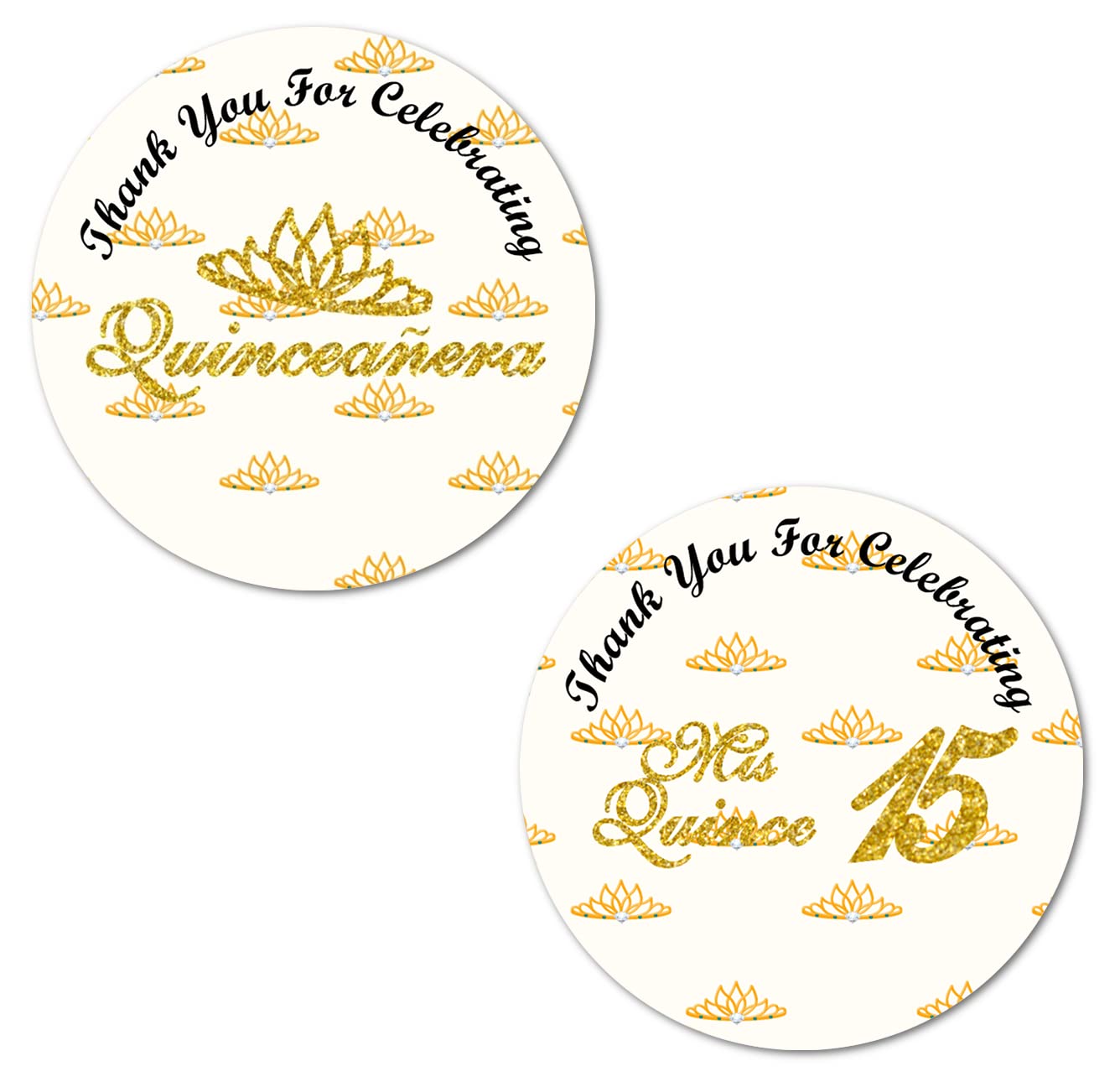 40 Quinceanera Stickers, 2 Inch Big Round Glossy Labels, Thank You for Celebrating Mis Quince 15 Birthday Theme, Great for Sweet 15 Party Favors, Tags