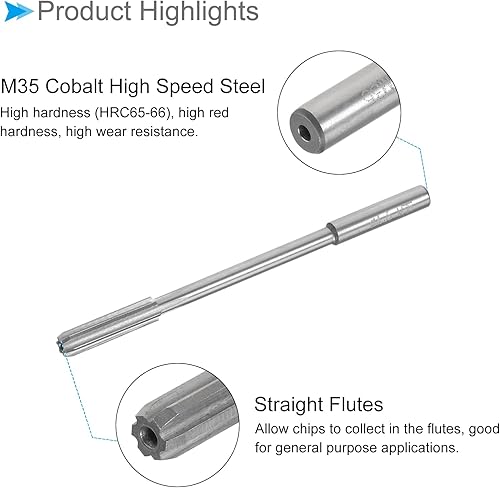 Miniatura 5 de Escariadores de máquina de mandril, precisión D4 de 0.154 in de diámetro, cortador de fresado de flautas rectas de acero de cobalto M35 de alta
