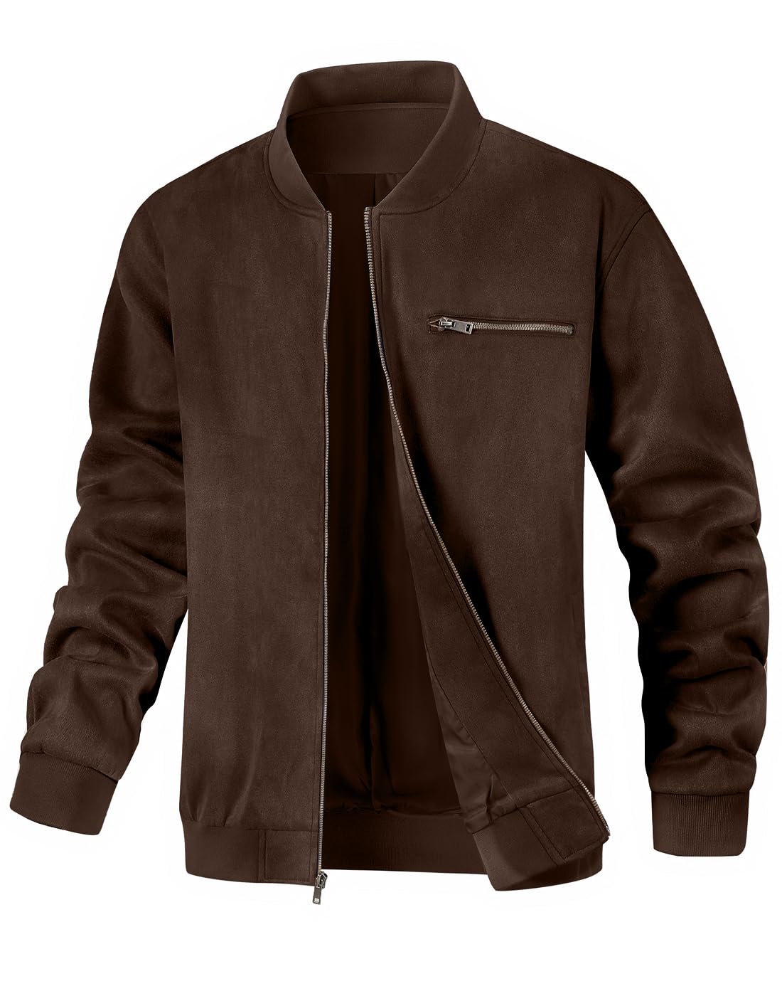 Wizoat Men's Suede Bomber Jacket Casual Lightweight Jacket Varsity Coat