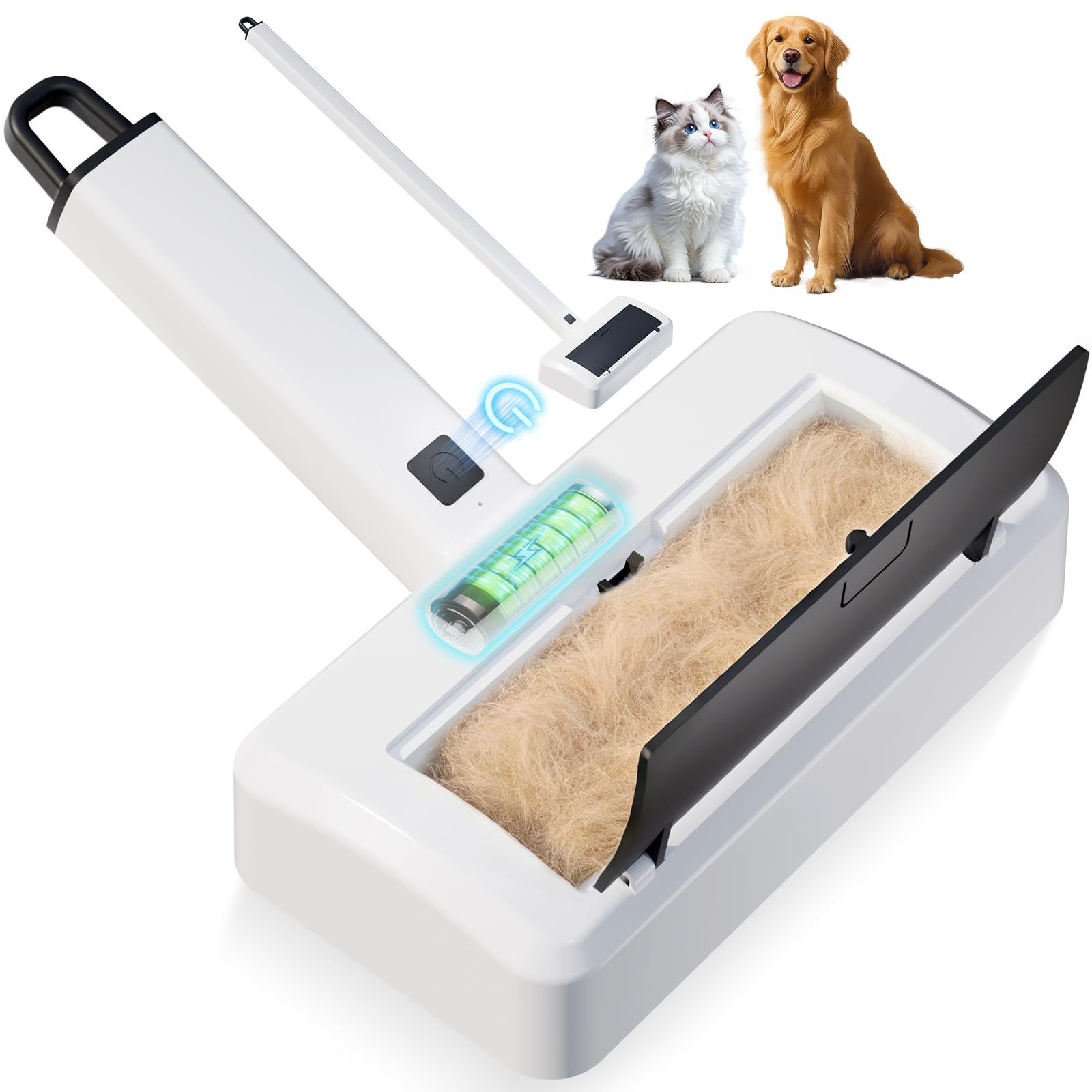 Pet Hair Remover for Carpet Electric Lint Roller Adjustable Handle Reusable Carpet Rake Dog Cat Hair Removal Tool