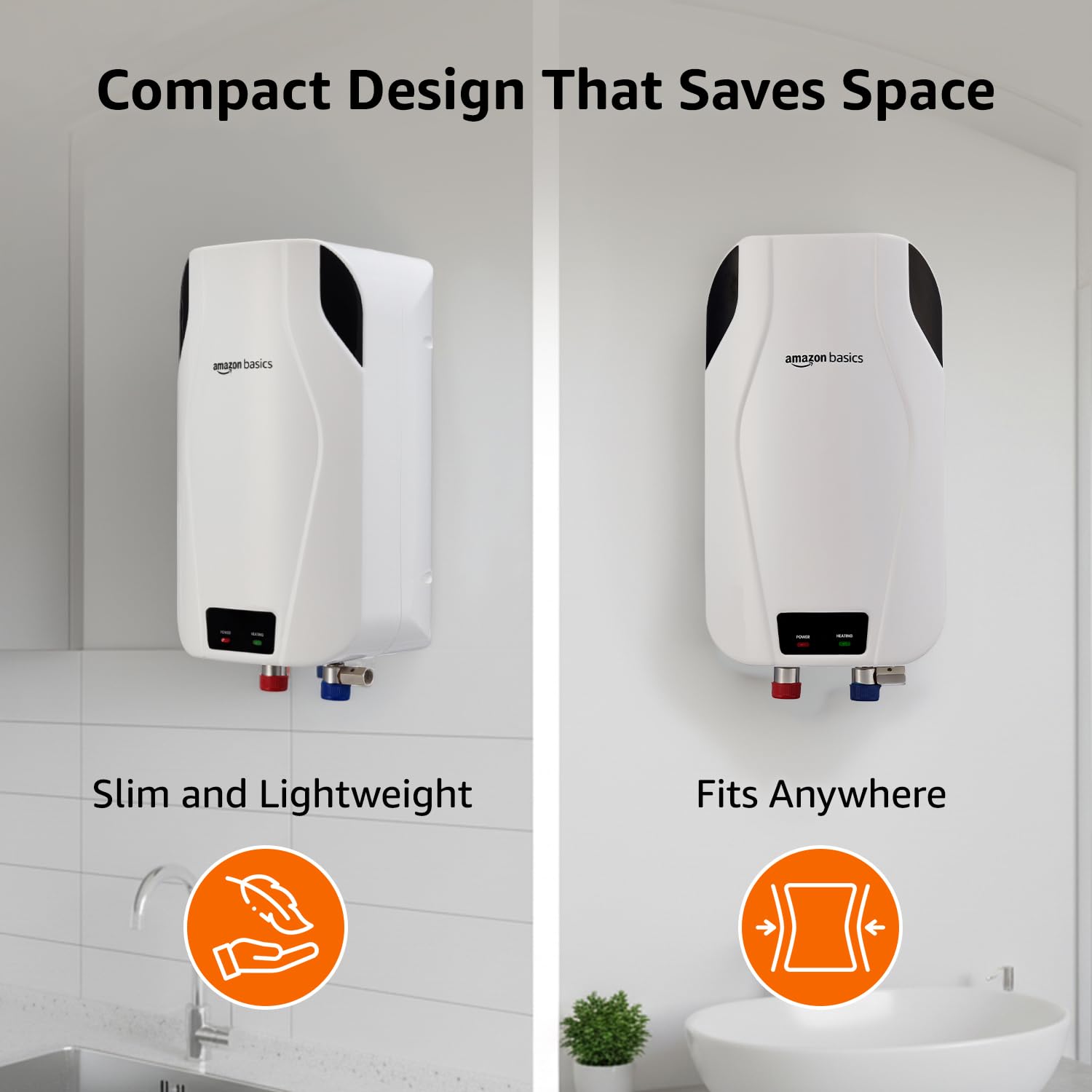 Amazon Basics 3L Instant Water Heater | 3KW | Geyser with PP Body & SS Tank | Corded Electric | Rust Proof | 4 Level Safety | White 2